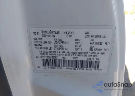 2001 Dodge Ram 2500 St z USA, uszkodzony, nr VIN 3B7KF26ZX1M537837